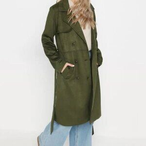 New Tall Khaki Green Faux Suede Midi Trench Coat